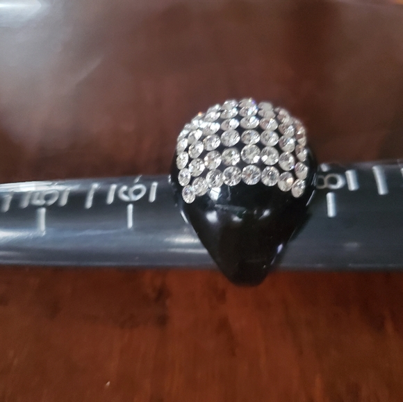 CZ Clear Stones and Black Statement Ring Sz 7 - Picture 2 of 3